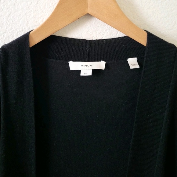 $425 Vince Wool Blend Belted Lightweight Cardigan in Black - Picture 4 of 6